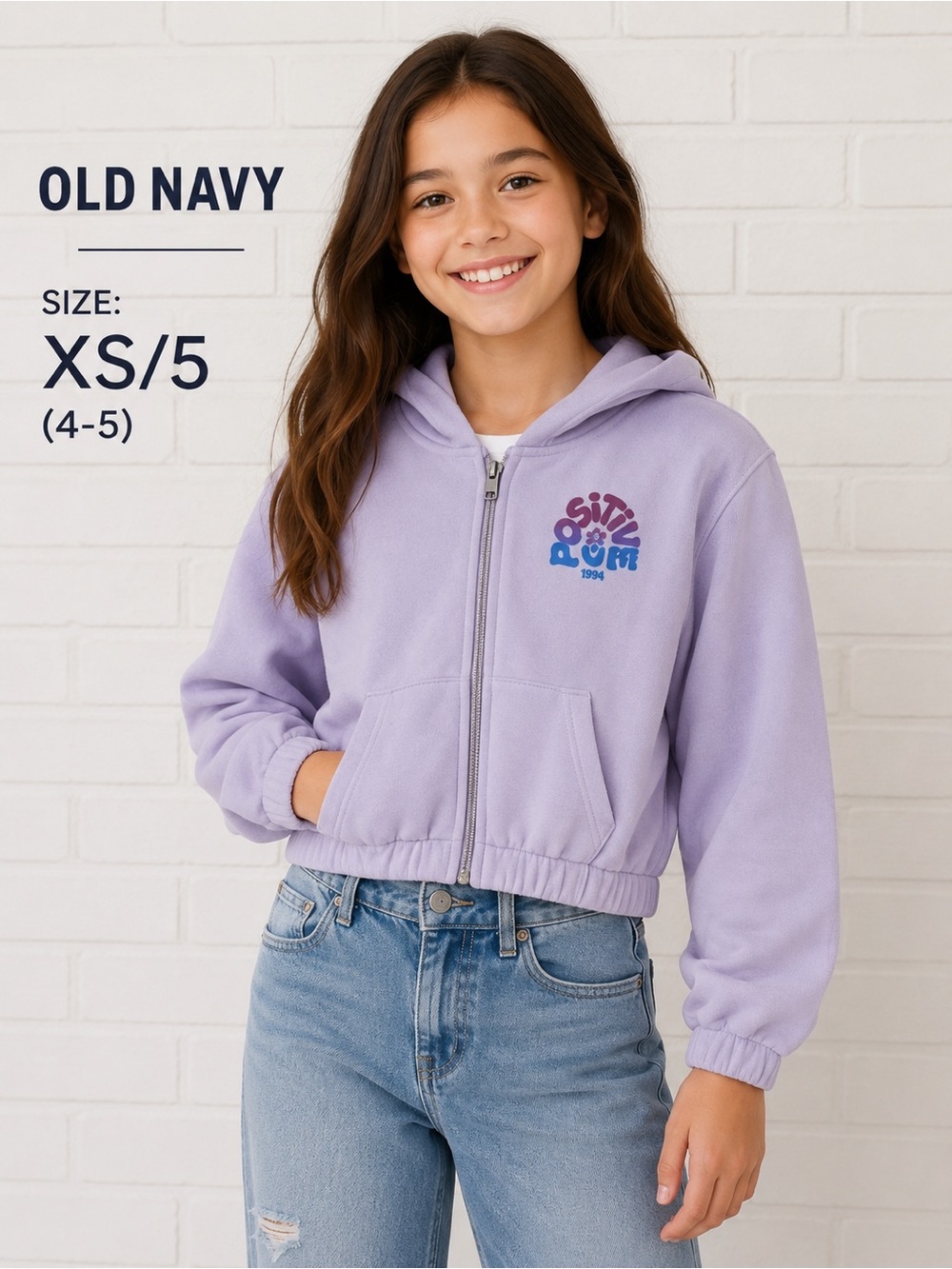 Old Navy Cropped Hoodie Lavender "Positive Vibe" - girls Size XS/5